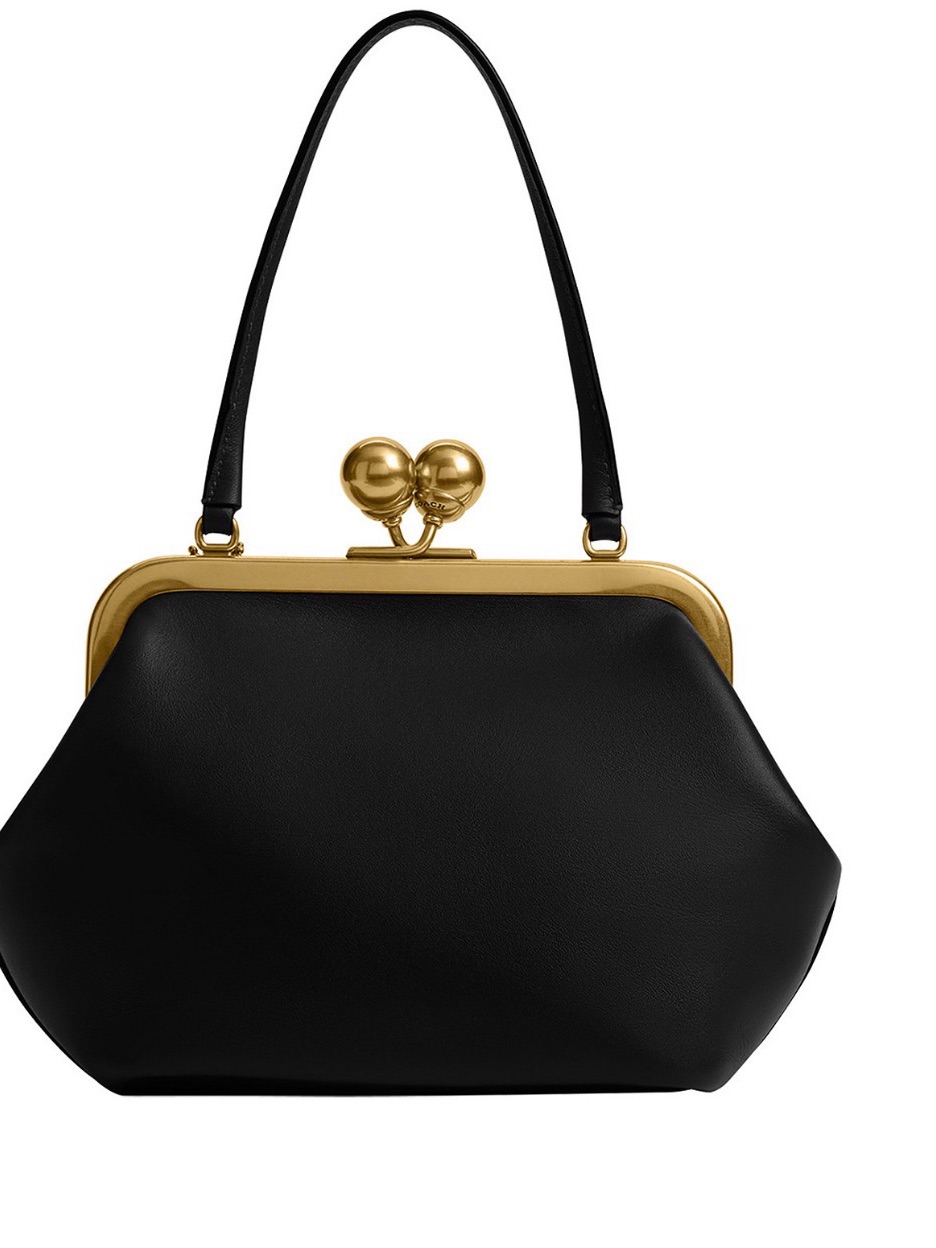 Coach Black Leather Kiss-Lock Frame Clutch With Gold Hardware Small